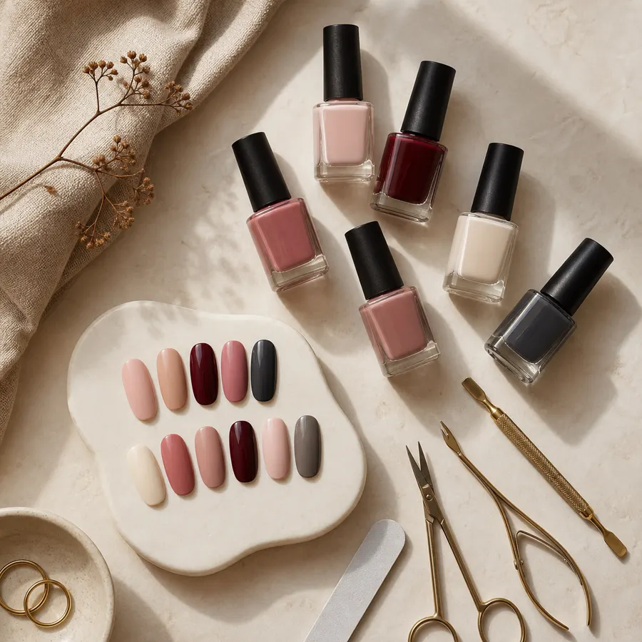 Warm neutral natural nail colour palette