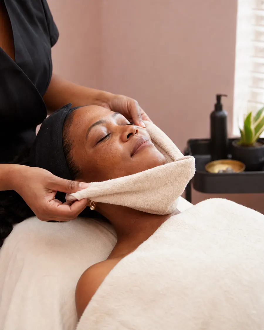 Express facial concept with warm towel