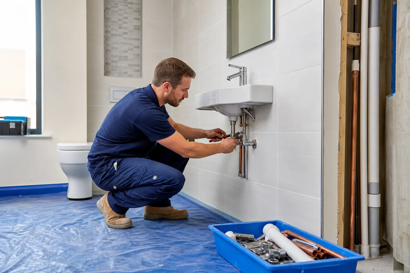 Generated bathroom plumbing installation concept