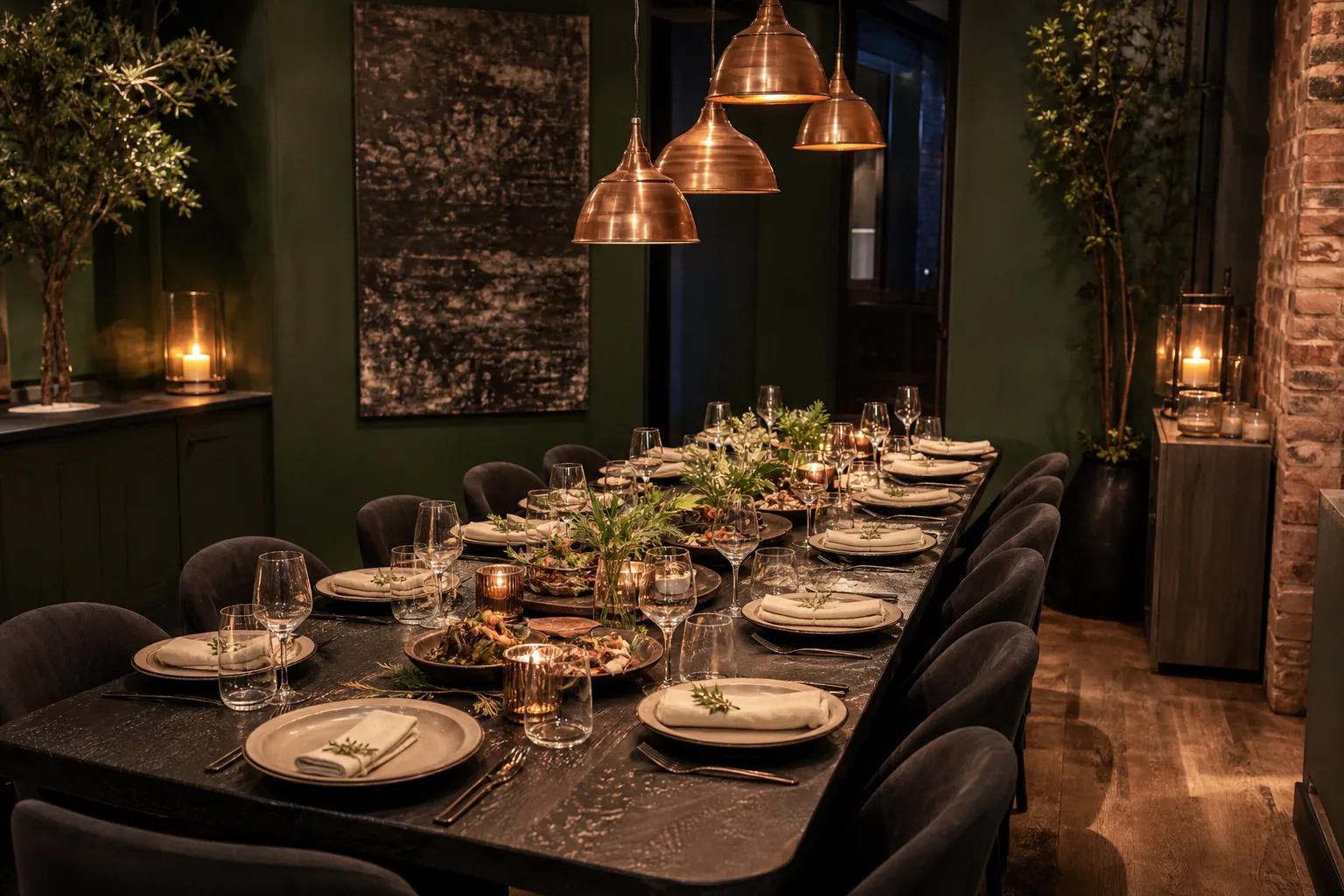 Generated concept of shared dishes on a private dining table