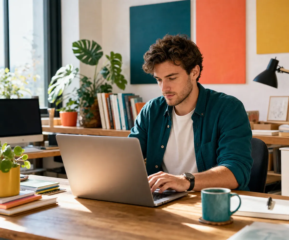 Zeravyn studio owner building a website on his laptop